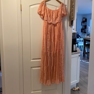 Peach off the shoulder dress